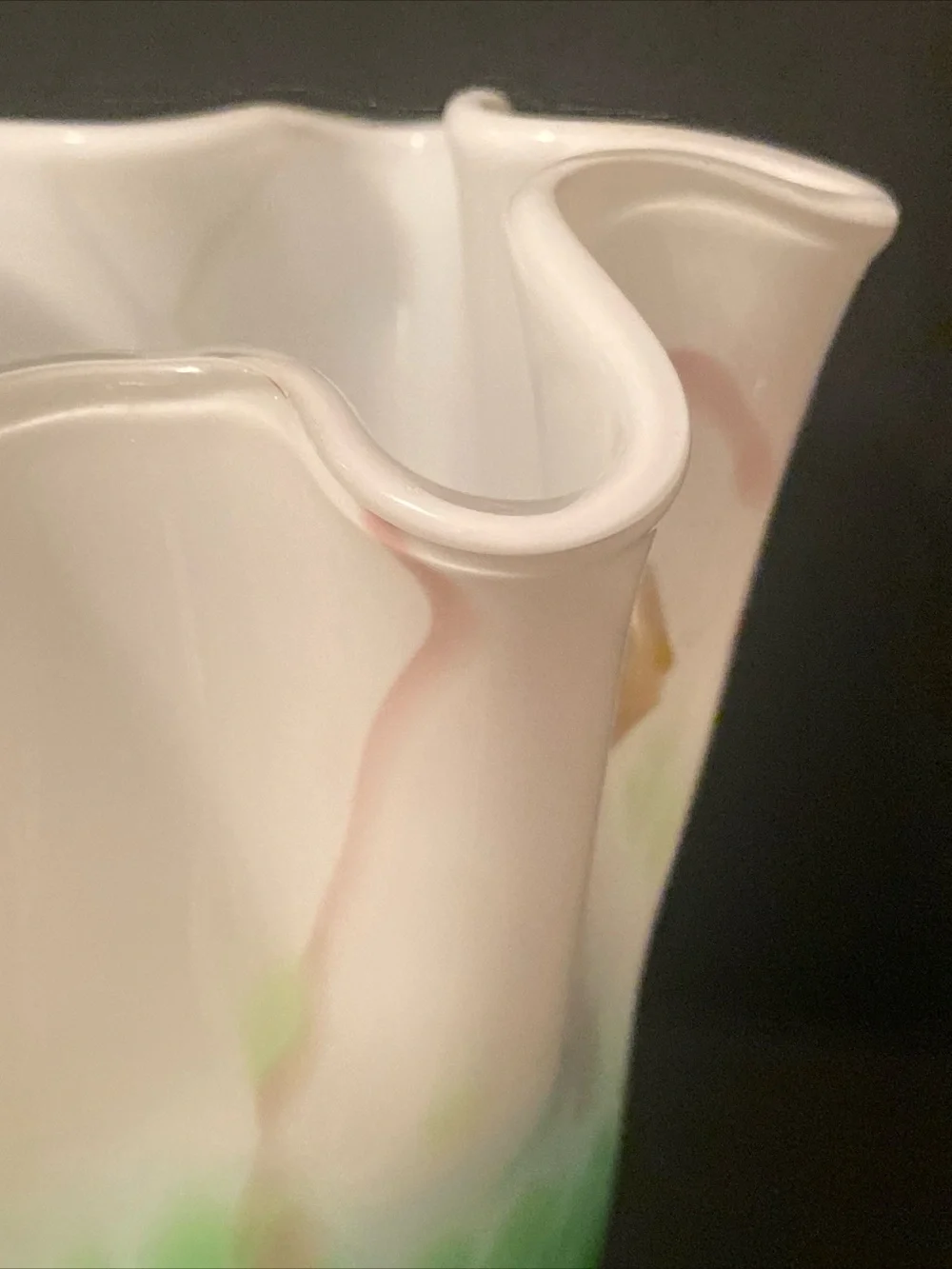 Handblown Art Glass Handkerchief 10”Green,Teal,grey Large Vase